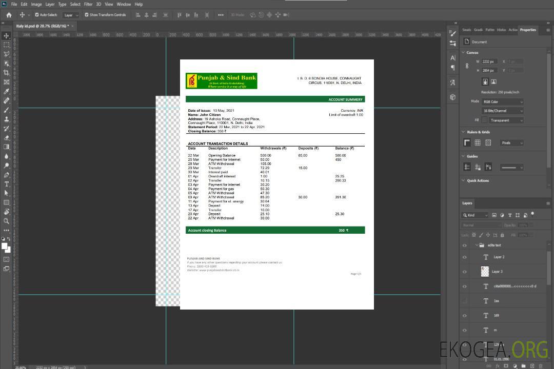 Déclaration de la India Punjab et de la Sind Bank template Déclaration de la India Punjab et de la Sind Bank template